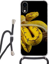 Hoesje met koord Geschikt voor iPhone XR - Slang - Tak - Geel - Siliconen - Crossbody - Backcover met Koord - Telefoonhoesje met koord - Hoesje met touw