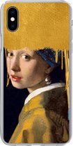 Geschikt voor iPhone Xs Max hoesje - Meisje met de Parel - Goud - Vermeer - Siliconen Telefoonhoesje