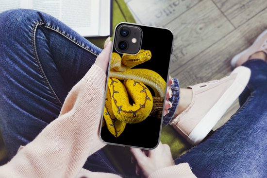 Coque iPhone 12 - Serpent - Branche - Jaune - Coque de téléphone en Siliconen