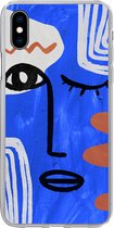 Geschikt voor iPhone Xs hoesje - Gezicht - Blauw - Abstract - Siliconen Telefoonhoesje