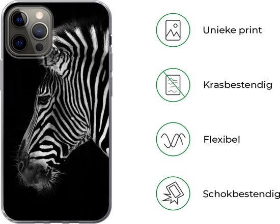Coque iPhone 12 Pro - Zebra - Animaux sauvages - Zwart - Siliconen