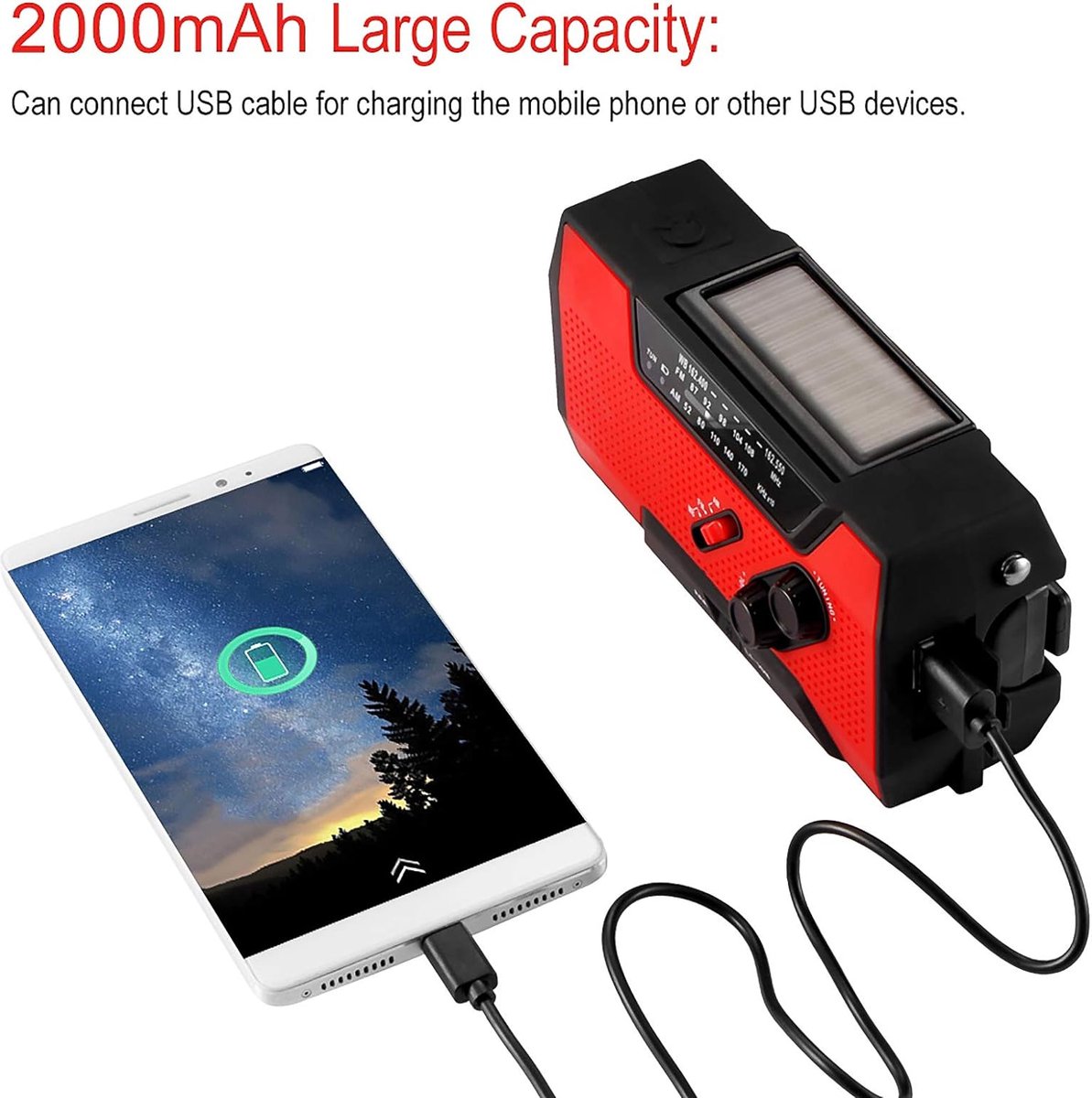 Noodradio Solar Opwindbaar en Batterij - Opwindbare Radio - Draagbare Noodradio Solar Opwindbaar en Batterij - Opwindbare Radio - Draagbare