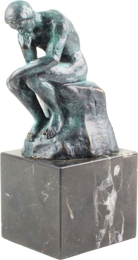 De Denker - Bronzen Beeld op Marmer Sokkel – Gesigneerd met Officiële Stempel – Dante Kunst - Brons Sculptuur van Auguste Rodin – Interieur Beelden op Marmer – Decoratie Cadeau – 20x9x7cm