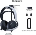 Pulse Elite draadloze headset met oplaadbeugel, PlayStation Link USB-adapter en USB-C kabel.