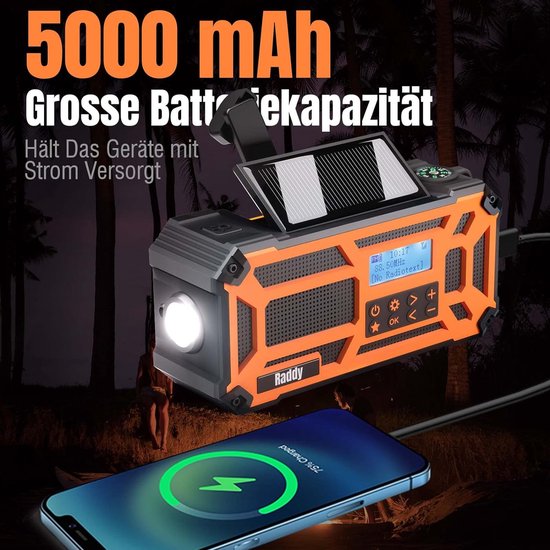 Crankradio DAB/FM Met Batterij 5000mAh, Draagbare Zonne-radio Met LED Zaklamp En Leeslampje Dab Bouwplaatsradio Ipx4 Noodradio En Sos Alarm Geschikt Voor Wandelen Kamperen Buiten Zwart Dab 622