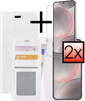 Hoes Geschikt voor Samsung S24 Plus Hoesje Book Case Hoes Flip Cover Wallet Bookcase Met 2x Screenprotector - Wit