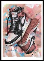 Sneaker print upside down rust pink 51x71 cm *ingelijst & gesigneerd