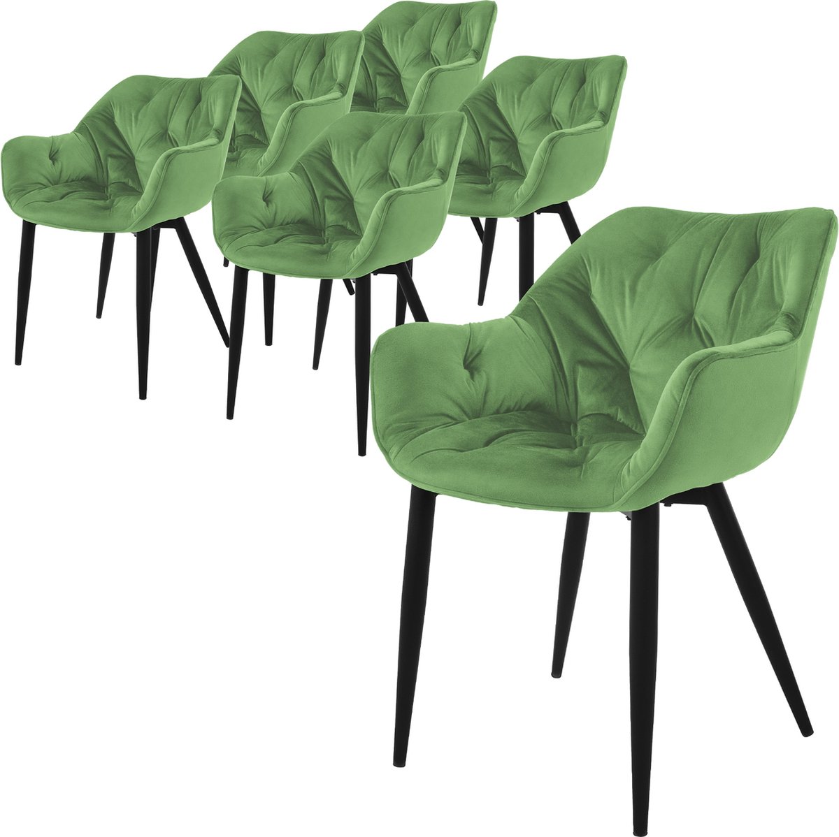 ml-design eetkamerstoelen set van 6 sage, keukenstoel met dikke fluwelen gestoffeerde zitting, metalen poten, woonkamerstoel met rugleuning en armleuningen, gestoffeerde stoel, ergonomische fauteuil Groen