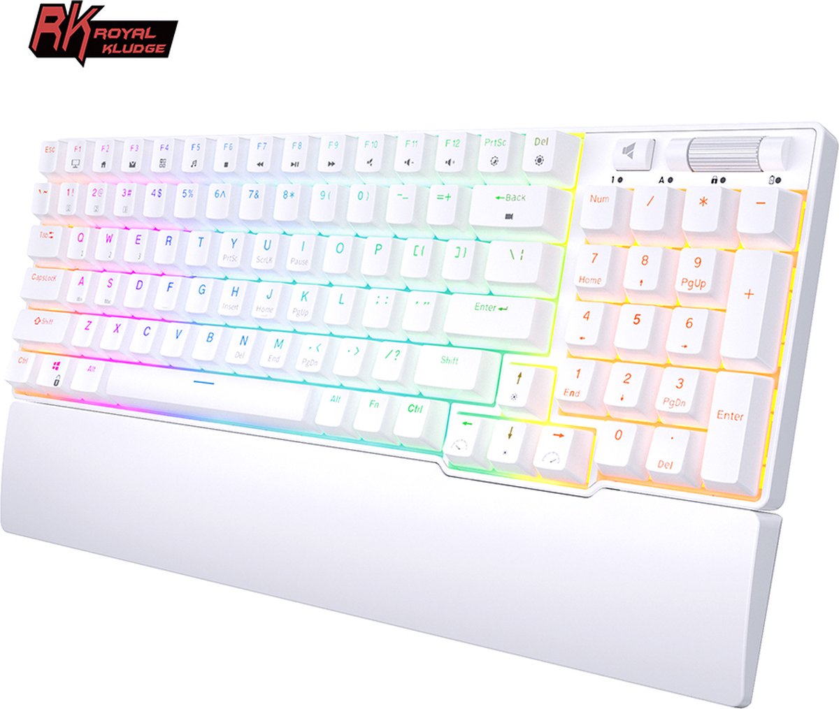 Royal Kludge RK96 Mechanisch Toetsenbord - Gaming Keyboard - Wit - Bedraad - Bluetooth Hot Swappable - Red Switches - Office - Magnetische Polssteun