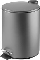 Pedaalemmer - 5 l metalen afvalbak met pedaal, deksel en kunststof inzetstuk - elegante cosmetica-emmer of prullenbak voor badkamer, keuken en kantoor - donkergrijs