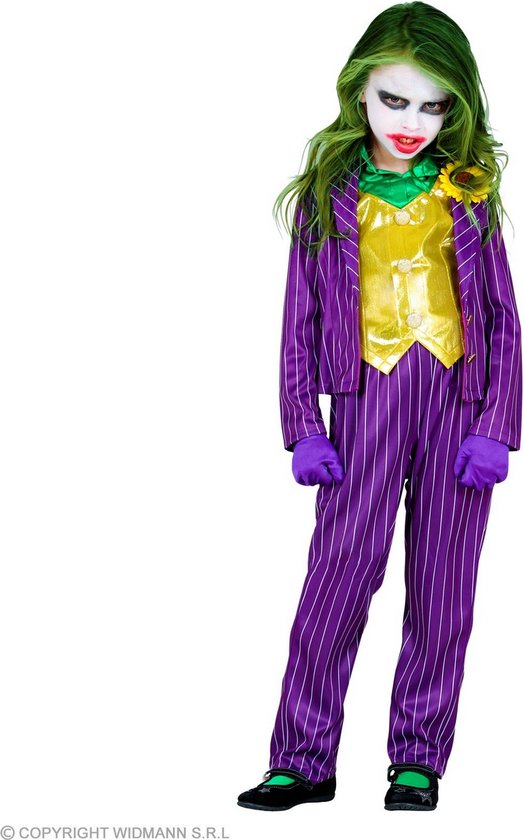 Widmann - Joker Kostuum - Plagerige Joker Joke - Meisje - Geel, Paars - Maat 128 - Halloween - Verkleedkleding
