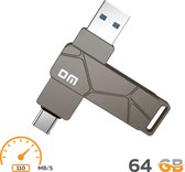 Clé USB - Dual Porto - Clé USB 64 GB - USB 3.2 - USB-C - 110 Mo/s - Rotation 360 - Antichoc - Rapide & durable