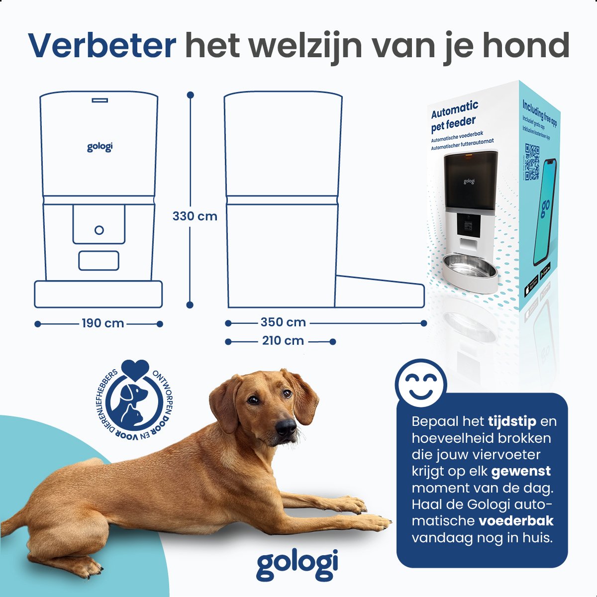 Afbeelding 3 van Gologi Automatische Voerbak Eva - Voice Recorder - Camera - Voerautomaat hond - Voerautomaat dispenser kat - Brokgrootte 3 tot 15 mm - Inhoud 6L - Wit