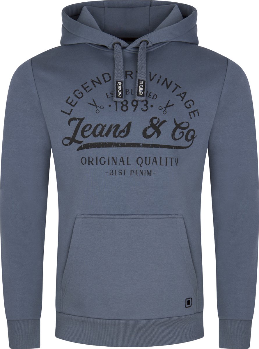 riverso Heren trui RIVArmin regular fit Blauw S Volwassenen Warme Sweater met Vintage Print & Capuchon