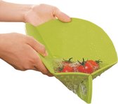 Opvouwbare snijplank met geïntegreerde zeef, antibacteriële opvangschaal, plank, plankje, huishouden, keuken, kunststof, rond, schaar snijplank, set, groen, 27 cm