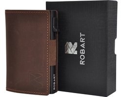 ROBART Wallet - Pasjeshouder - Pasjeshouder mannen - Pasjeshouder uitschuifbaar - Portemonnee Heren - Portemonnee Dames - Kaarthouder - Portefeuille - Portemonnee heren pasjes houder - Portefeuille dames - Creditcardhouder - RFID Beveiligd - Bruin