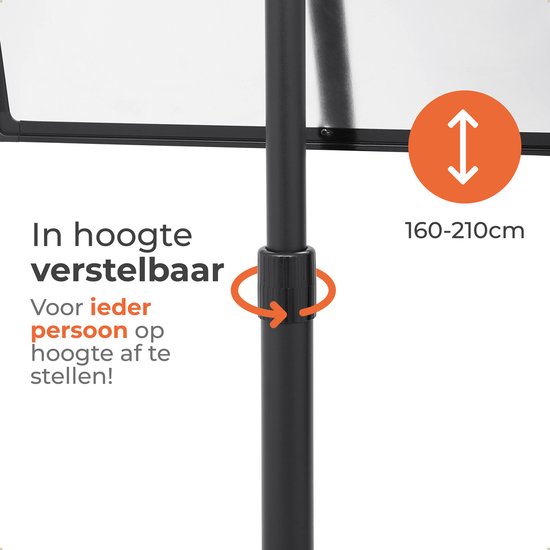 Een zwart, in hoogte verstelbaar statief voor een flipover, verstelbaar van 160-210cm.