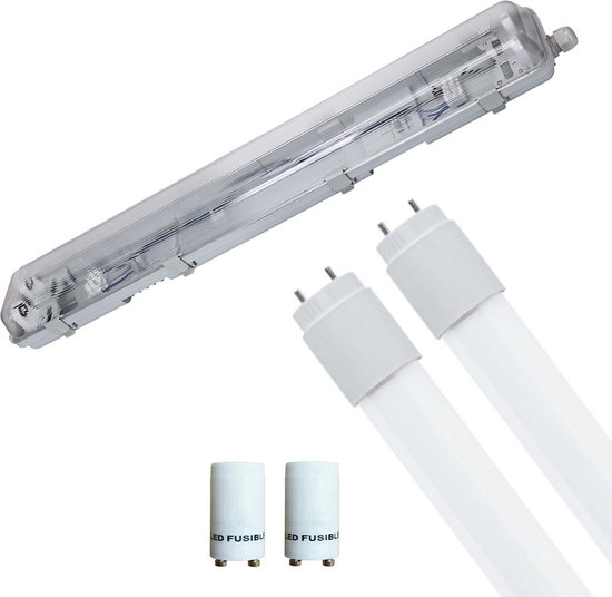 Luminaire Fluorescent LED Etanche avec Tubes T8 - Velvalux Strela - 60cm - Double - Connectable - Etanchéité IP65 - 16W - Transparent/ Wit Froid 6400K