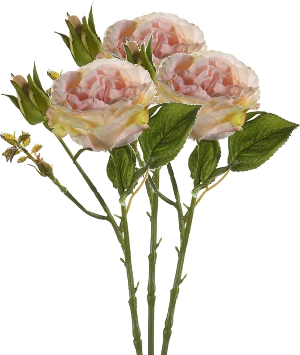 Emerald Kunstbloem roos Anne - 3x - perzik kleurig - 37 cm - decoratie bloemen Perzik oranje