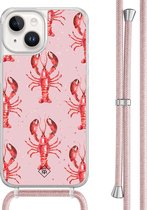 Casimoda® hoesje met rosegoud koord - Geschikt voor iPhone 14 - Lobster - Afneembaar koord - TPU/acryl - Roze