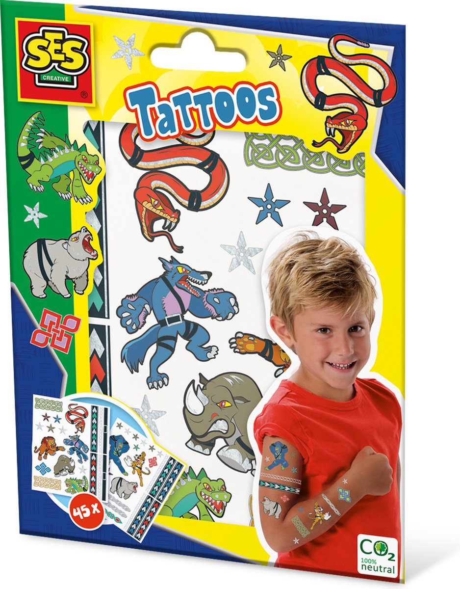 SES - Tattoos voor kinderen - Dieren strijders - metallic effect - gemakkelijk aan te brengen en gemakkelijk te verwijderen
