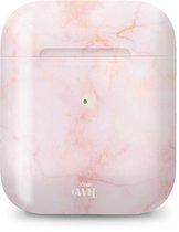 xoxo Wildhearts hoesje geschikt voor Airpods 1/2 - Marble Dusty Pink - Ook als telefoonhoesje verkrijgbaar - schokbestendige case geschikt voor Airpod 1 en 2 - koptelefoon case - Beschermhoes met marmerprint - marmer look - roze