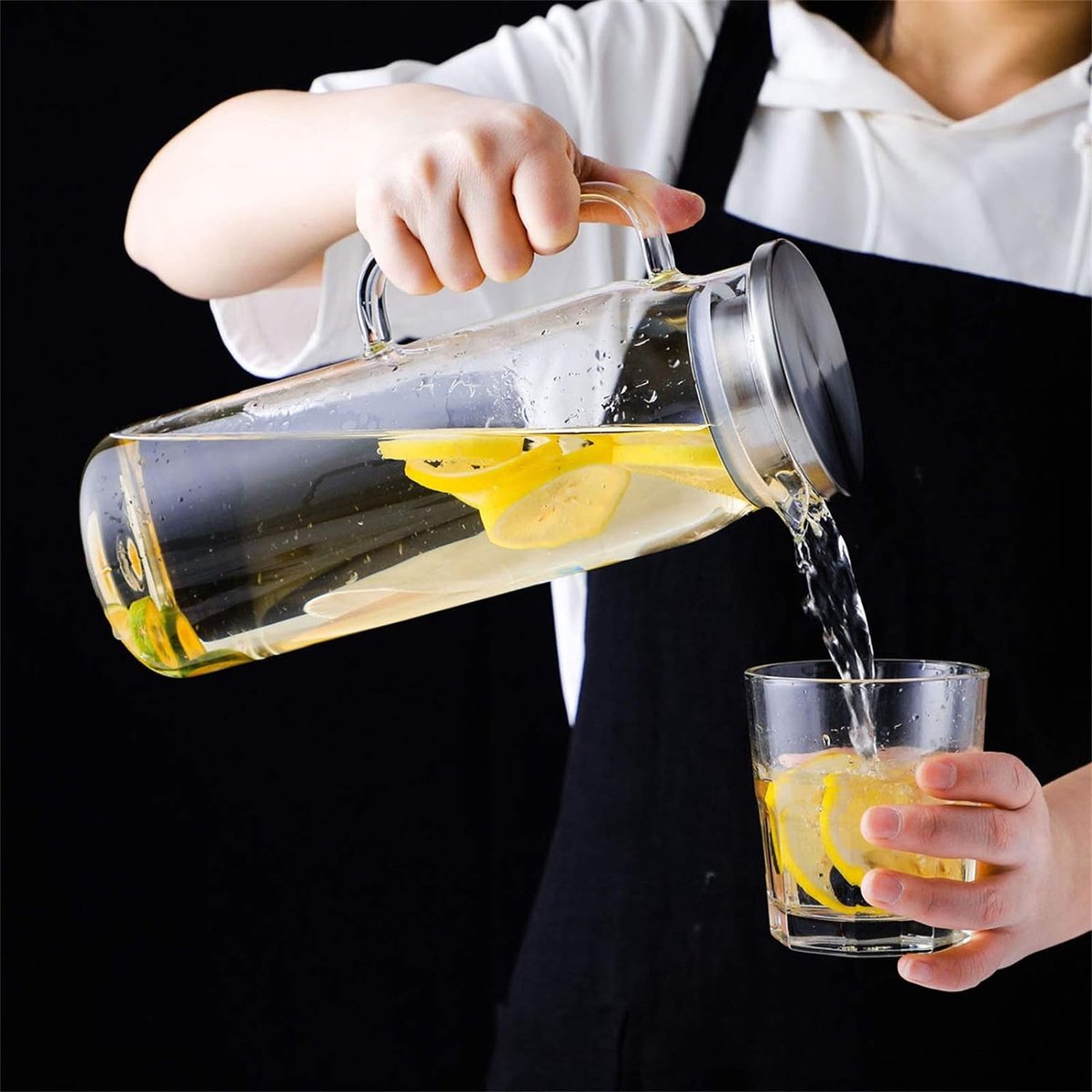 Set Carafe 1,55L + 4 Verres 300ml En Verre Borosilicate Gris - Navaris