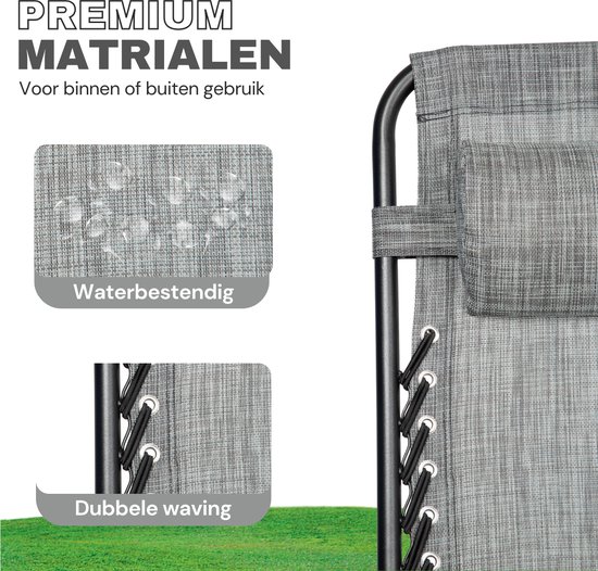 Vaive Luxe Tuinstoelen Duoset - Verstelbare Tuinstoel en Ligstoel - 30°-90° Verstelbaar - Tuin - Metaal - Grijs van Merkloos — afbeelding 3