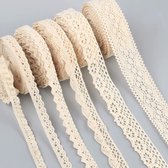 Kanten lint vintage kanten randen 30 m katoen decoratielint kant sierband kantstof kanten rand cadeaulint voor bruiloft decoratie doe-het-zelf handwerk, kantlint 6 rollen, beige