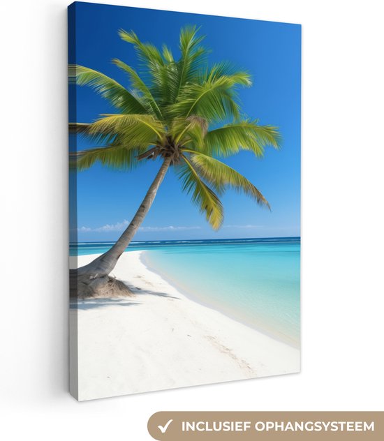 Canvas Schilderij 60x90 cm - Strand - Palmboom - Tropisch - Zee - Wanddecoratie woonkamer - Muurdecoratie keuken - Kamer accessoires - Woondecoratie huis