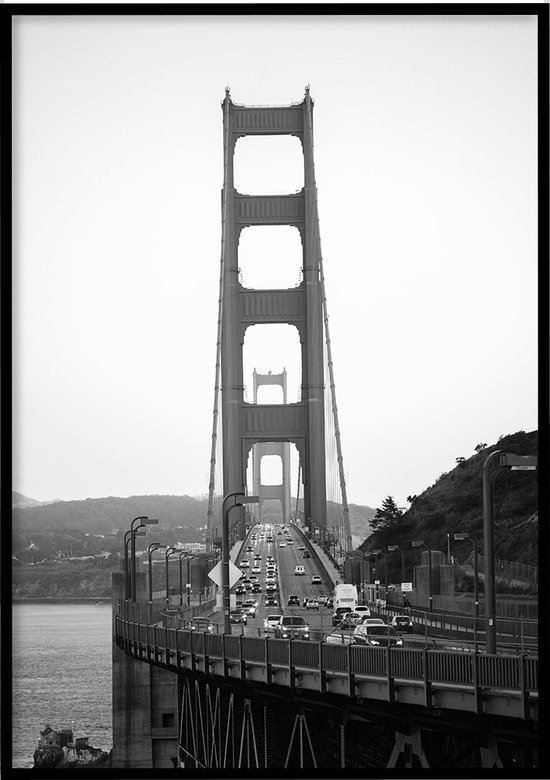 Poster Golden Gate Bridge zwart-wit - Natuur poster - 30x40 cm - Exclusief lijst - WALLLL