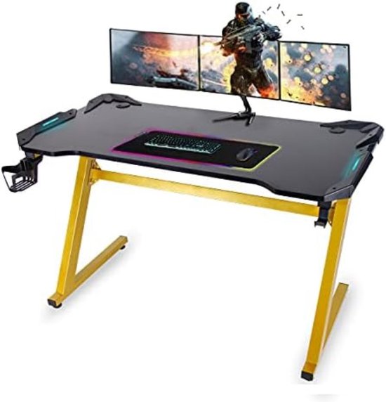 Game Bureau met Led - Gaming Bureau - Gaming Desk - ‎60 x 120 x 73 cm - Goud