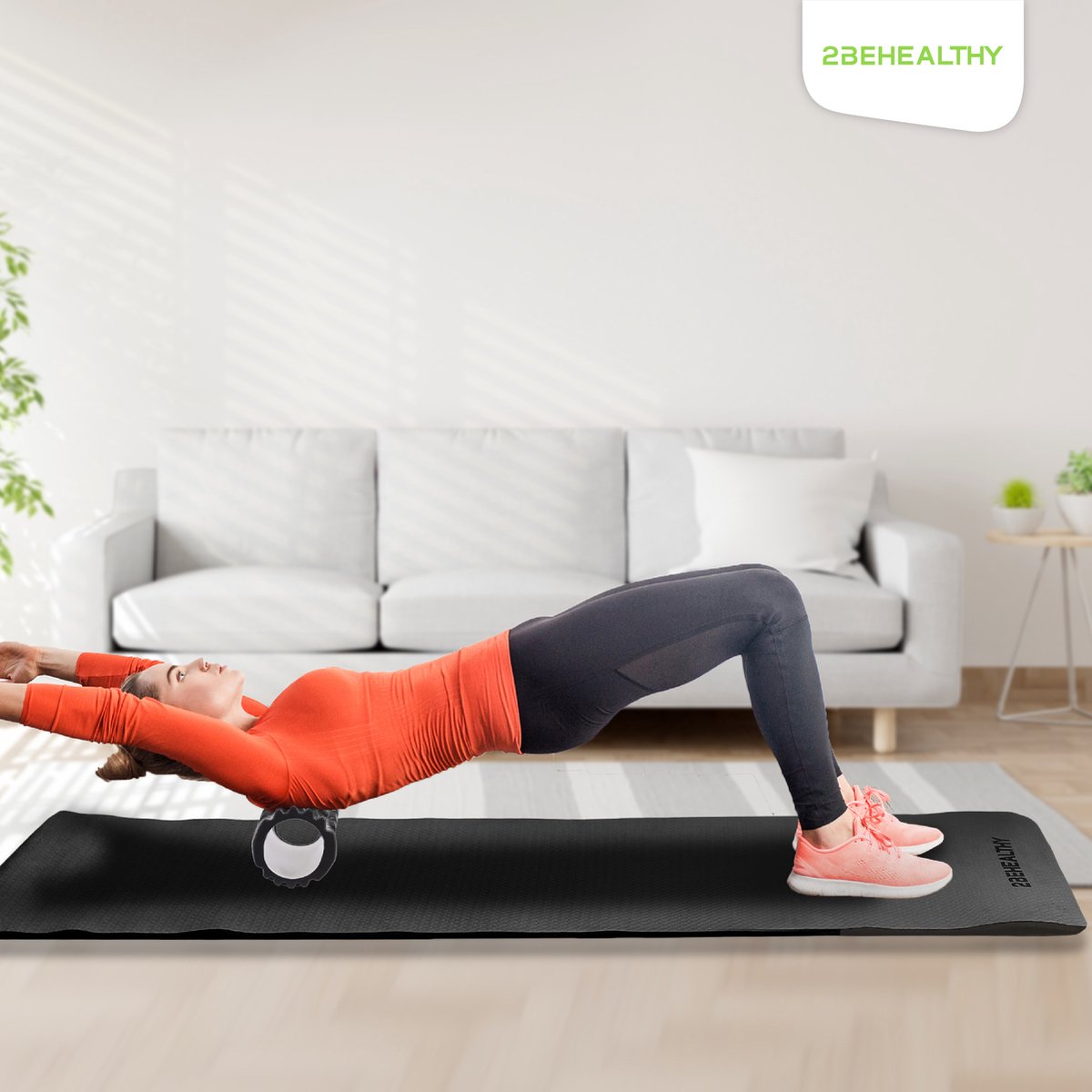 2BEHEALTHY Yogamat & Foamroller Set - Yogamat Antislip 0,8 m - Sportmat - Joga Mat - Fitnessmat - Meditatiemat - Exercise Mat - Massage Roller - Foamrol thumbnail 7