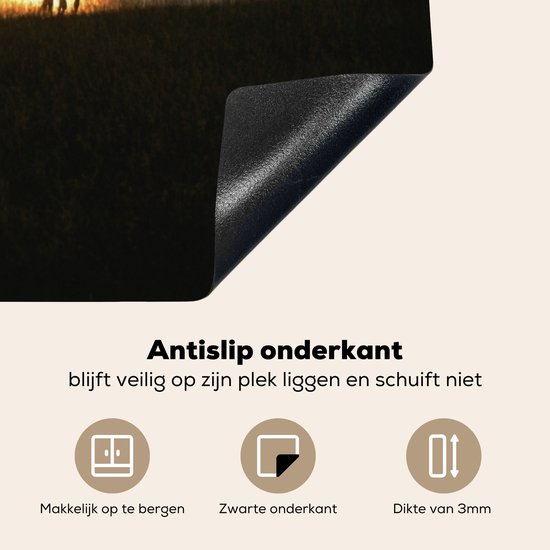 KitchenYeah® Inductie beschermer 81x52 cm - Paarden - Zonsondergang - Natuur - Kookplaataccessoires - Afdekplaat voor kookplaat - Inductiebeschermer - Inductiemat - Inductieplaat mat