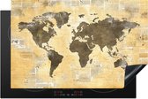 KitchenYeah® Inductie beschermer 81.2x52 cm - Wereldkaart - Krant - Gouden - Kookplaataccessoires - Afdekplaat voor kookplaat - Inductiebeschermer - Inductiemat - Inductieplaat mat