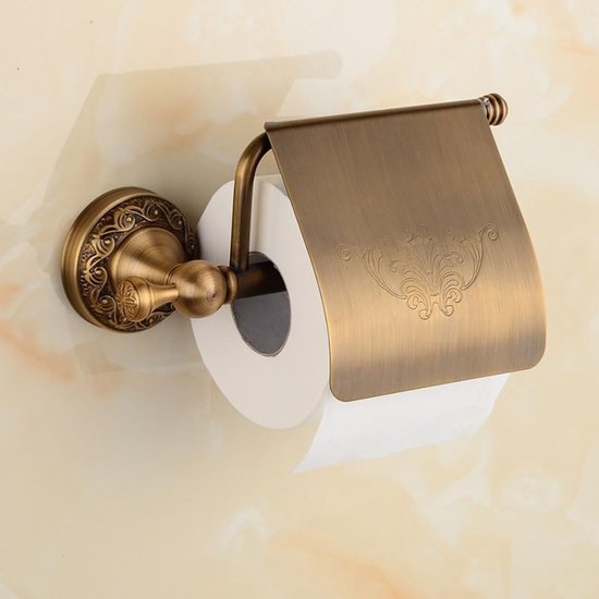 Antieke Toiletrolhouder Van Messing Met Deksel, Aan De Muur Te Bevestigen Toiletrolhouder Vintage Gouden Decoratieve Badkameraccessoires Serie Met Bloe P10218715