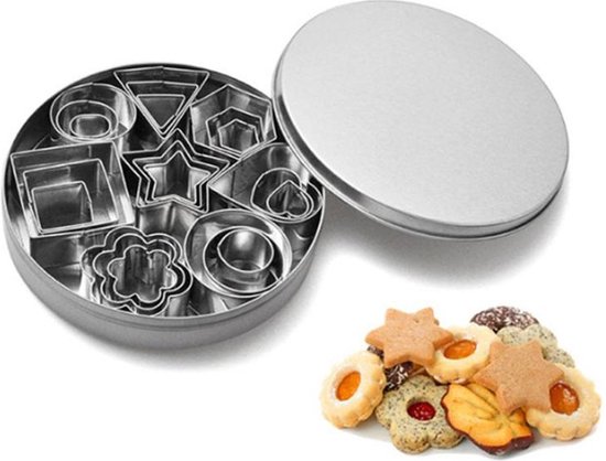 Foto: 24 stuks uitsteekvorm uitsteekvormen set rond glad uitsteekvormpjes koekjes bakken koek vormen cookie mold hart ster bloem ronde louzir