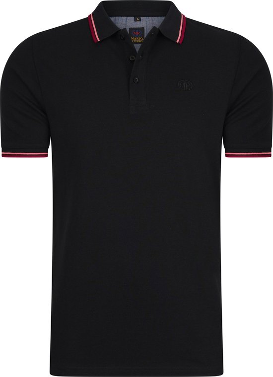 Mario Russo Polo shirt Edward - Polo Shirt Heren - Poloshirts heren - Katoen - 4XL - Zwart