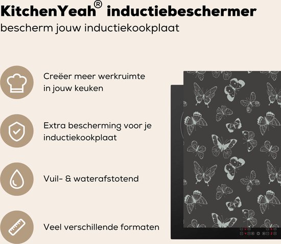KitchenYeah® Inductie beschermer 83x51.5 cm - Vlinders - Retro - Design - Kookplaataccessoires - Afdekplaat voor kookplaat - Inductiebeschermer - Inductiemat - Inductieplaat mat