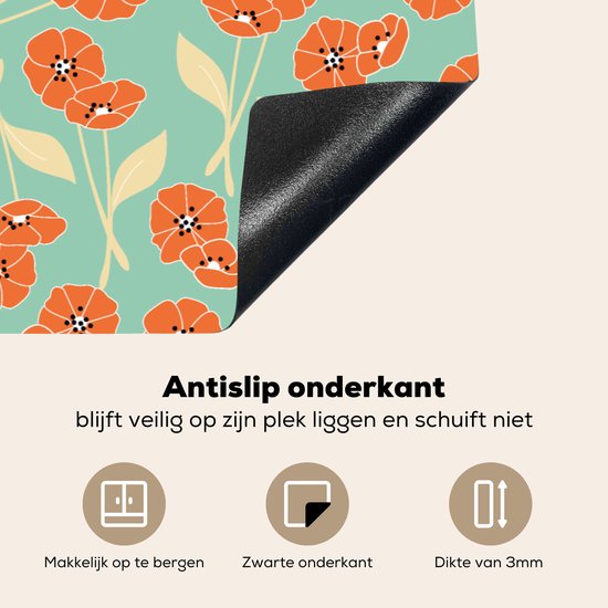 KitchenYeah® Inductie beschermer 91.6x52.7 cm - Retro - Bloemen - Design - Oranje - Kookplaataccessoires - Afdekplaat voor kookplaat - Inductiebeschermer - Inductiemat - Inductieplaat mat