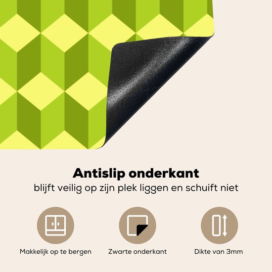 KitchenYeah® Inductie beschermer 81.2x52 cm - Patroon - Groen - Blokken - Kookplaataccessoires - Afdekplaat voor kookplaat - Inductiebeschermer - Inductiemat - Inductieplaat mat
