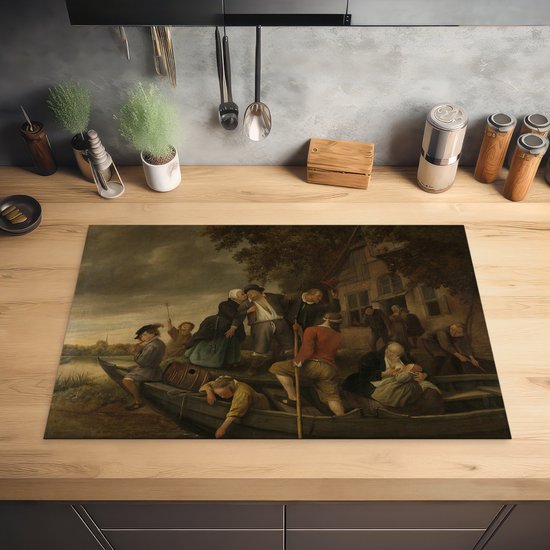 KitchenYeah® Inductie beschermer 80x52 cm - Het vrolijk huiswaartskeren - Jan Steen - Kookplaataccessoires - Afdekplaat voor kookplaat - Inductiebeschermer - Inductiemat - Inductieplaat mat
