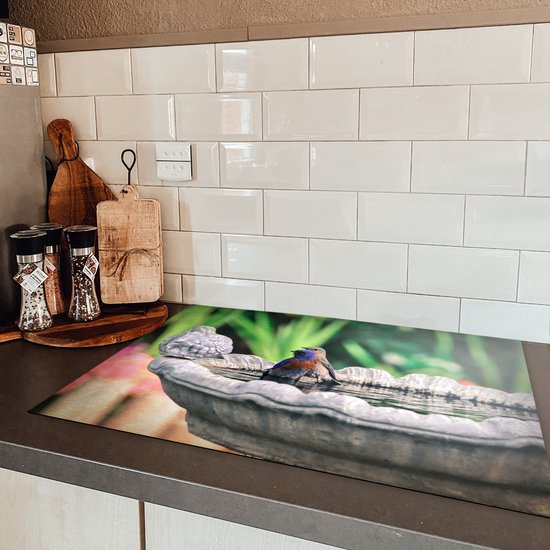 KitchenYeah® Inductie beschermer 76x51.5 cm - Vogel - Water - Fontein - Kookplaataccessoires - Afdekplaat voor kookplaat - Inductiebeschermer - Inductiemat - Inductieplaat mat