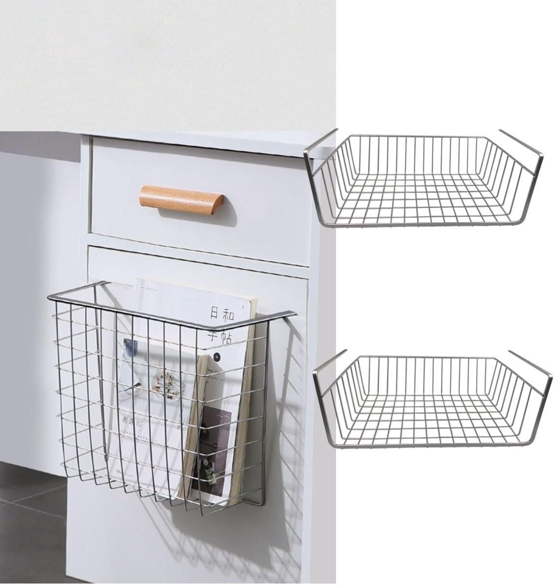 Hangmand, opberg-organizer van metaal, onder het rek, mandframe voor keukenkast, kantoor, eetkamer, badkamer (zwart, telescopisch, 27 - 45 cm