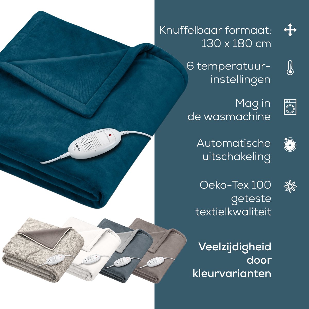 Beurer Elektrische Deken - Warmtedeken - 1 persoons 180x130cm - Test: Zeer goed - Automatische uitschakeling - Blauw - 3 Jaar Garantie – foto 4