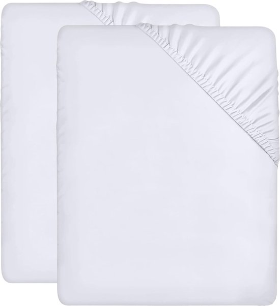 Set van 2 hoeslakens, 135 x 190 cm, wit, geborsteld microvezel hoeslaken, 35 cm diepe tas