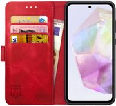 Rosso Element Geschikt voor Samsung Galaxy A35 | Portemonnee Hoesje | Wallet Book Case | 3 Pasjes | Magneetsluiting | Stand Functie | Rood