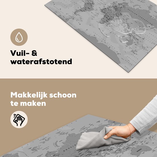 KitchenYeah® Inductie beschermer 81.2x52 cm - Abstracte wereldkaart met schaduwen - zwart wit - Kookplaataccessoires - Afdekplaat voor kookplaat - Inductiebeschermer - Inductiemat - Inductieplaat mat