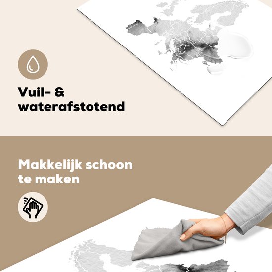 KitchenYeah® Inductie beschermer 81x52 cm - Europakaart in lichtgrijze waterverf - zwart wit - Kookplaataccessoires - Afdekplaat voor kookplaat - Inductiebeschermer - Inductiemat - Inductieplaat mat