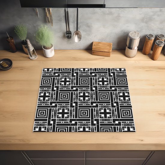 KitchenYeah® Inductie beschermer 57.6x51.6 cm - Geometrie - Patroon - Zwart - Kookplaataccessoires - Afdekplaat voor kookplaat - Inductiebeschermer - Inductiemat - Inductieplaat mat